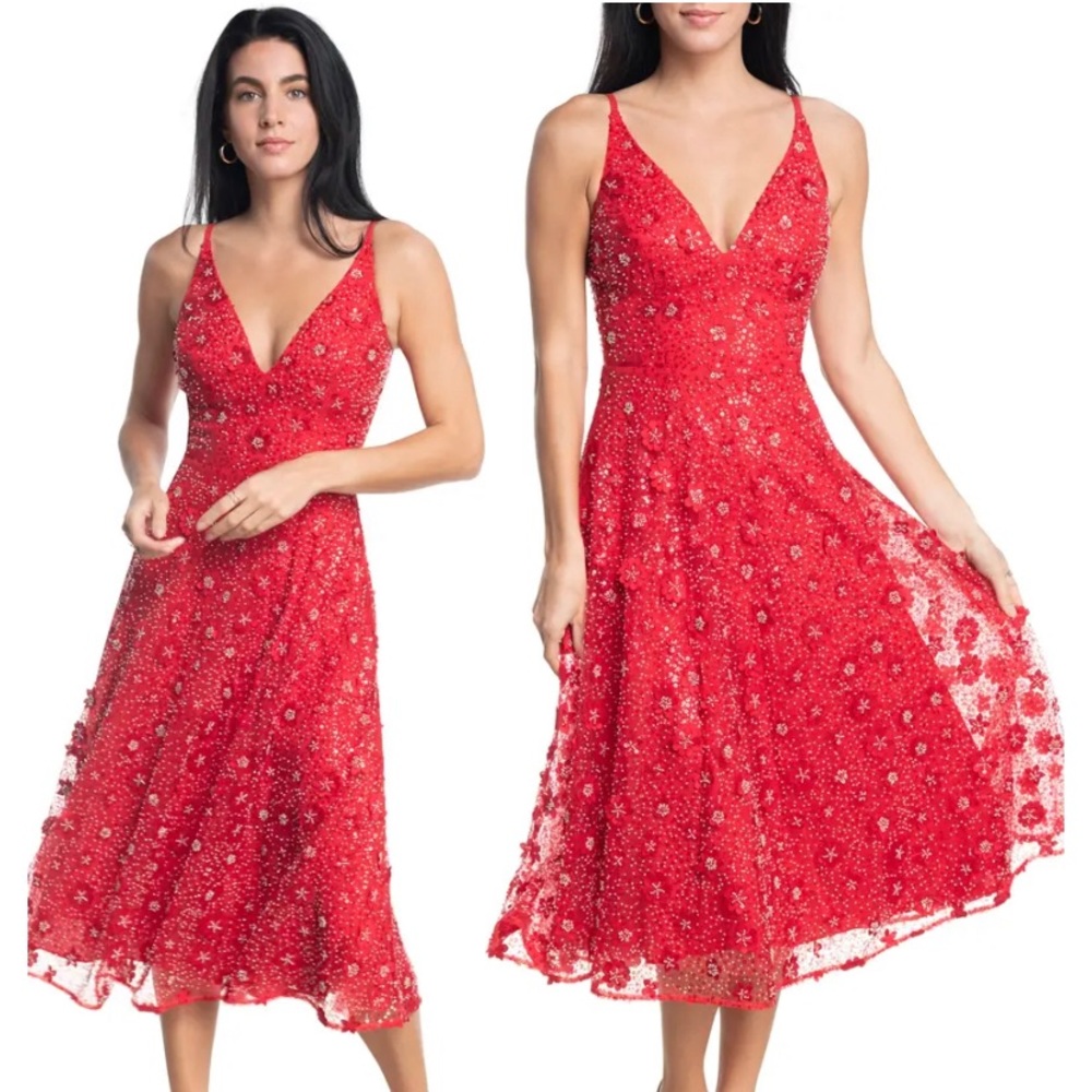 Dress the Population Elisa Floral Appliqué Sequin Fit & Flare Dress